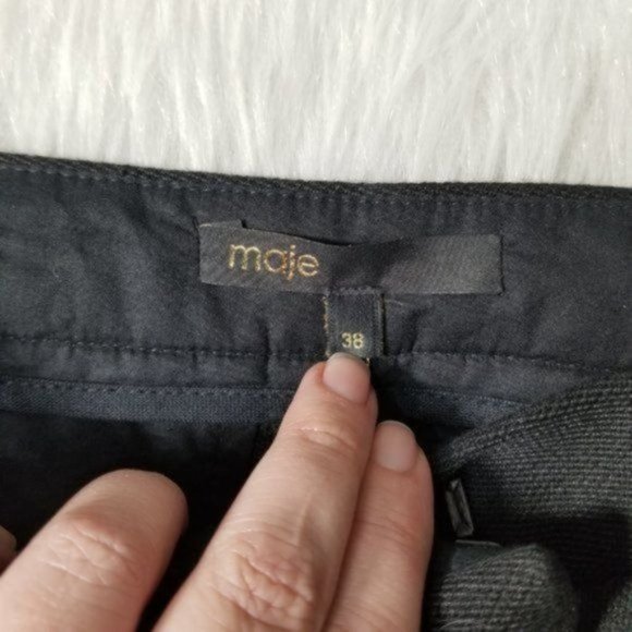 Maje Solid Black Slim Fit Lamb Leather Trim Mid-Rise Dress Pants Medium - Picture 6 of 12